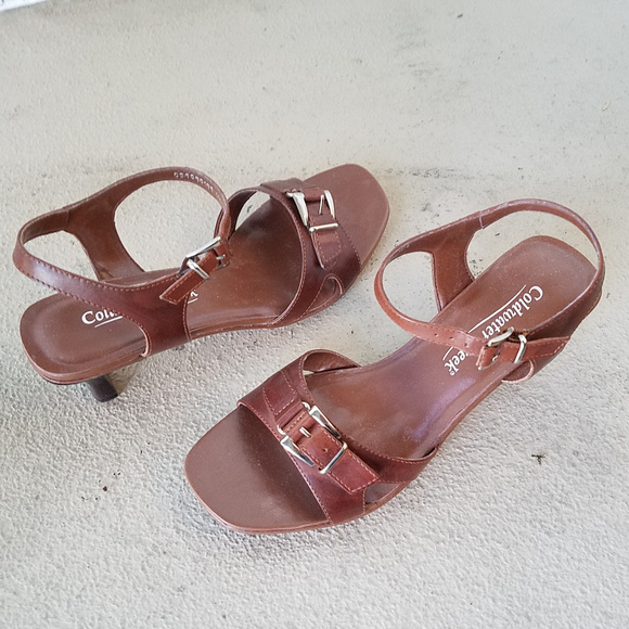 COLDWATER CREEK BROWN BUCKLE SANDAL HEEL SHOE 7 - Picture 4 of 8